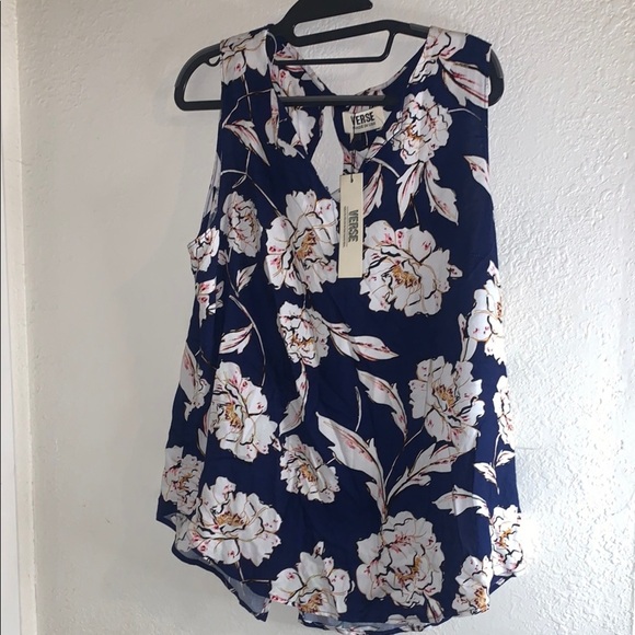 Verse Women's Floral Navy Top size L - Picture 1 of 8